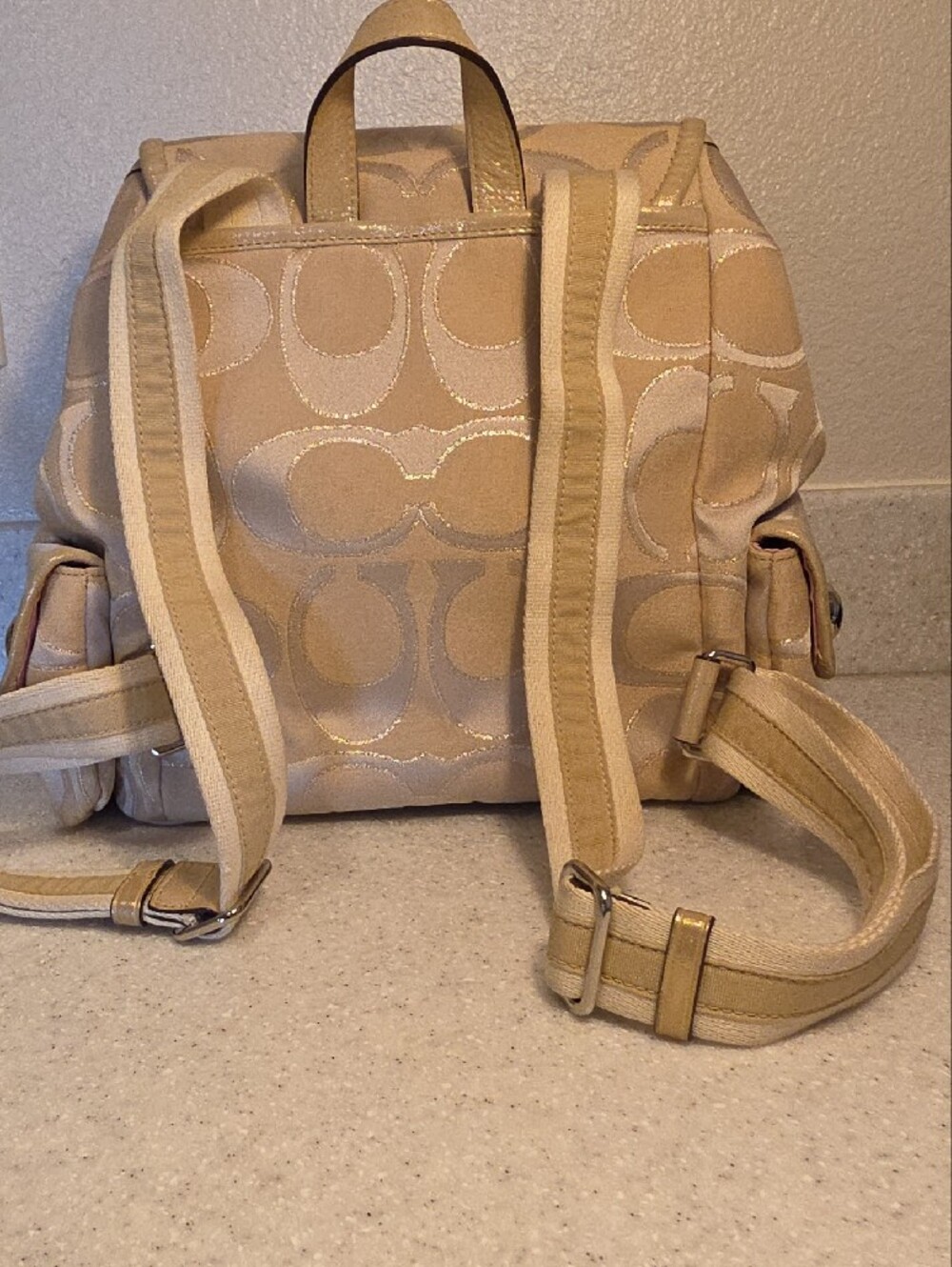 COACH POPPY SIGNATURE SATEEN LUREX BACKPACK - Picture 6 of 16